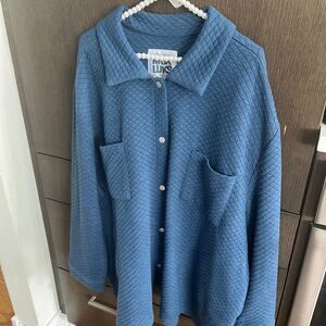 MUK LUKS Tall 3-Piece Quilted Shacket Lounge Set Denim Blue 2XL